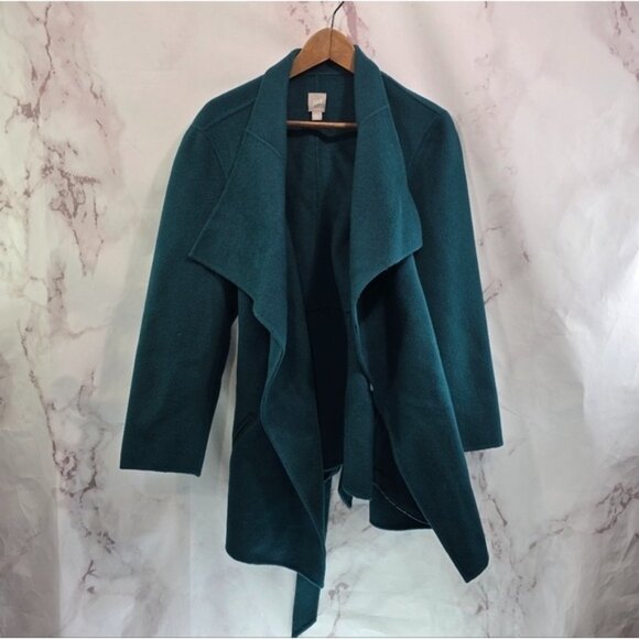 J Jill Jacket Womens 1X Dark Forest Green Open Front Wool Angora Waterfall Tie - Picture 10 of 12